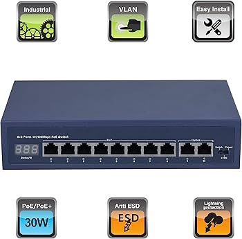 Huacomm 8 ポート PoE + スイッチ フル PoE ポート プラグ と プレイ デスクトップ 付 IP カメラ アクセス ポイント IP  電話 メタル ハウジング イーサネット 拡張アンマネージ IEEE 802.3af / 65 W 用 8 PoE + ポート + 1 アップリンク 